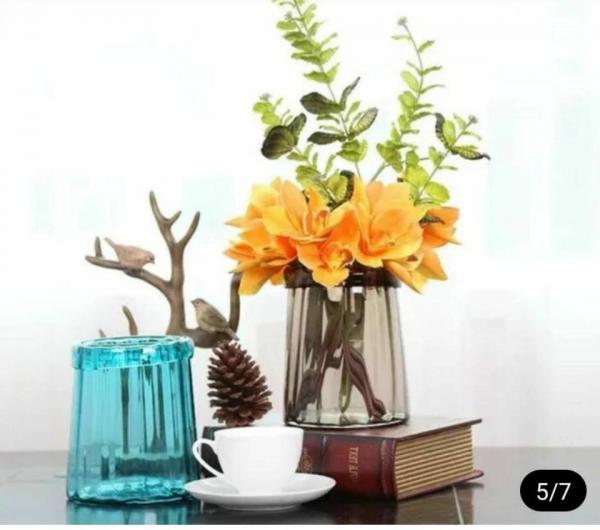 Quality Blue Decorative Solid Glass Vases / Handmade Flower Vase For House / Hotel for sale