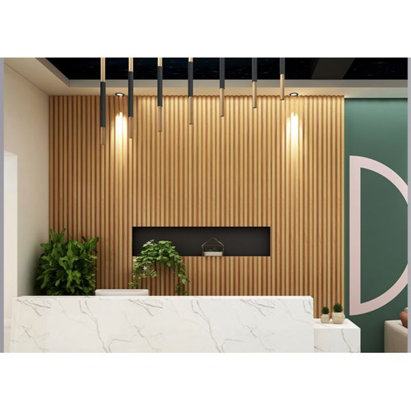 Indoor Fluted Wall Panel with Slat Interiored Nano PVC Wood Effect Mall Damask Pattern