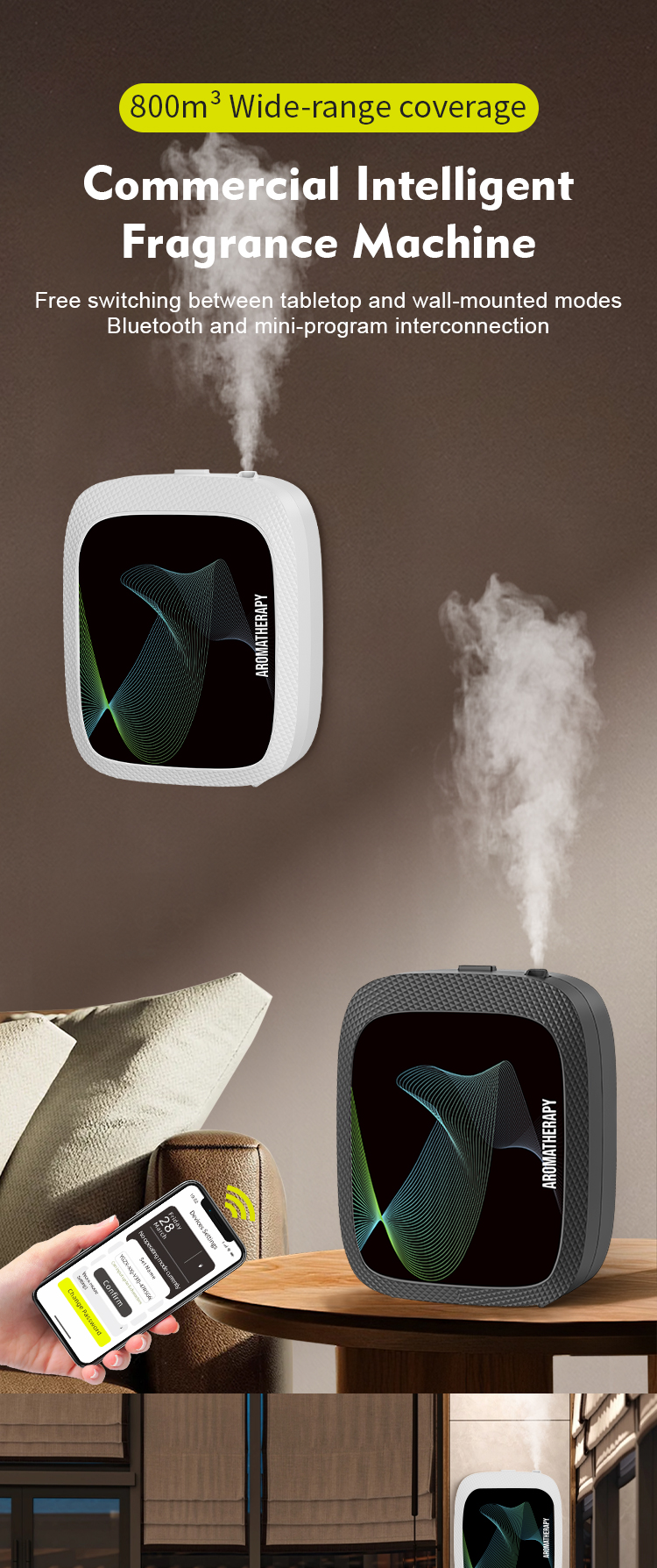 Eco Friendly Automatic Bluetooth Aroma Diffusers Wall Mounted For Home And Hotel Use