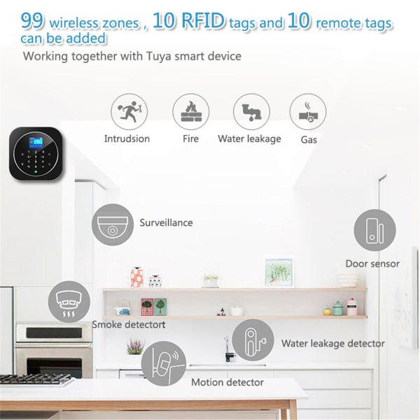 Home Alarm System Wi-Fi GSM Alarm Intercom Remote Control 433MHz Detectors IOS Android Tuya APP Control Touch Keypad