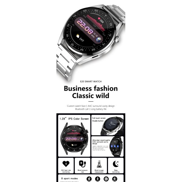280mAh Clip Charging Bluetooth Calling Smartwatch Unisex E20 4.2BLE