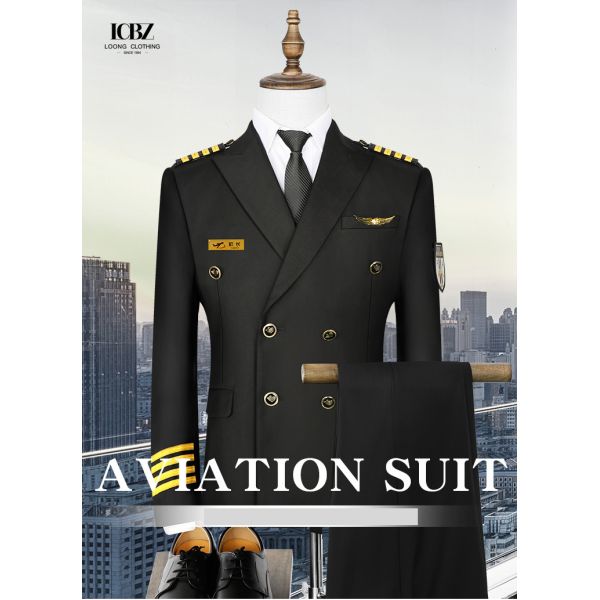 Custom Airline Aviation Black Navy Blue Pilot Uniforms Staff Uniforms for Men and Women