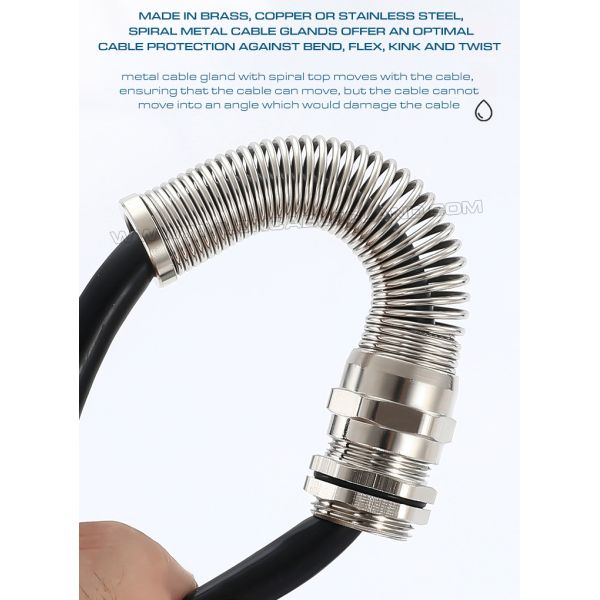 Cable Gland Metric Brass Flexible Waterproof IP68 with Spiral Anti-Bending Protector