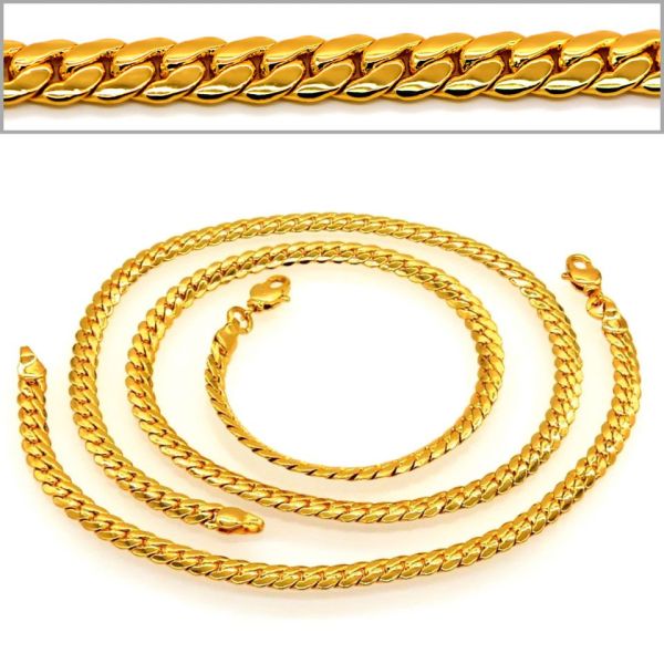 New Trendy Men Jewelry 18K Real Gold Plated Snake Chain Necklace Bracelet Jewelry set