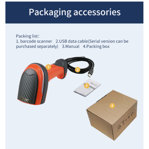 Industrial Barcode Reader 1D 2D Wired Scanning Gun Handheld Laser Barcode Scanner Warehouse Scan 2.4G Bar Code Scanner