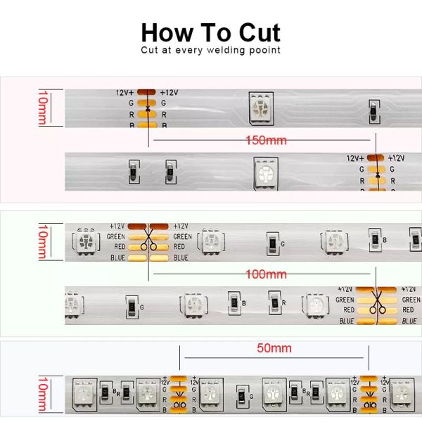 SMD5050 LED Strip Lights RGB With Remote Control Dimmable 5M 60leds No-waterproof 12V Led Strip For KTV
