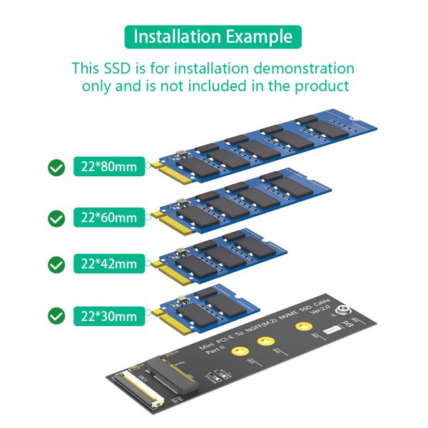M.2 NGFF to Mini PCI-e Adapter with High Speed Data Transmission 3.3V Power LED Supports 2230/2242/2260/2280 Card Dimensions