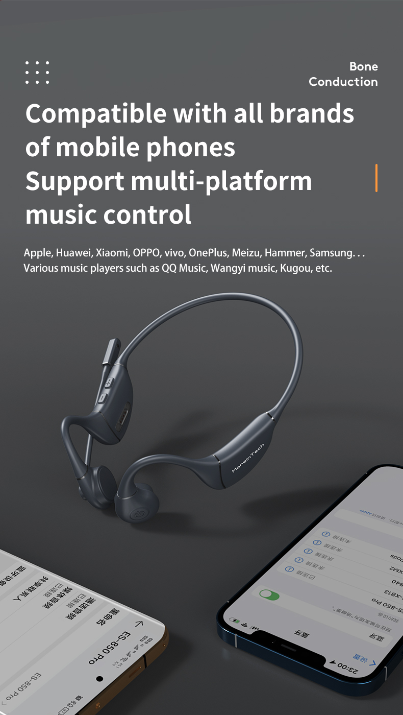 Wireless Waterproof Mp3 Compact Black Foldable Open Ear Bluetooth Bone Conduction Headphones