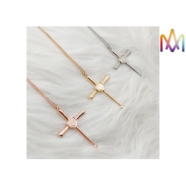 Anti Corrosion SS316 Baseball Bat Cross Pendant Necklace