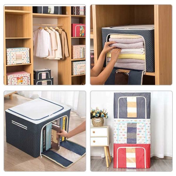 Odorless Clothes Lidded Cotton Linen Storage Box With Dual Zippers Capacity 66L