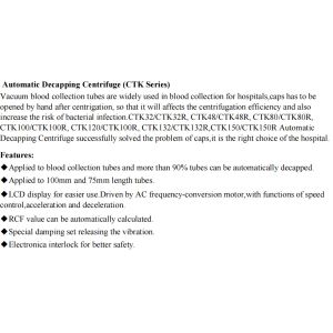 CTK64 Low Speed Centrifuge Automatic Decapping For Separating Blood