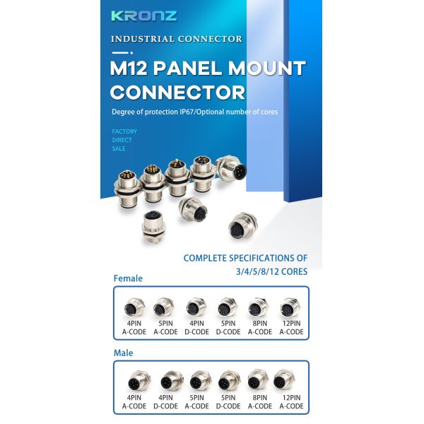 M12 5 Pin Female Aviation Connector Plugs Panel Mount Wire Connector Socket WaterProof IP67