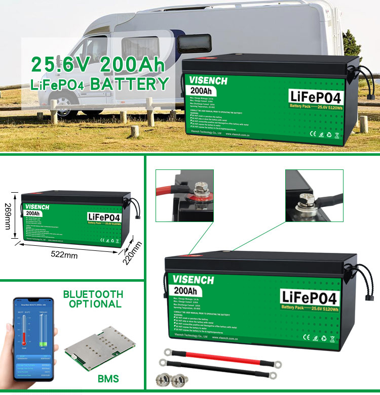 Visench Direct factory lifepo4 pack 12v 100ah 200ah 300ah lithium battery with BMS for solar inverter energy storage system