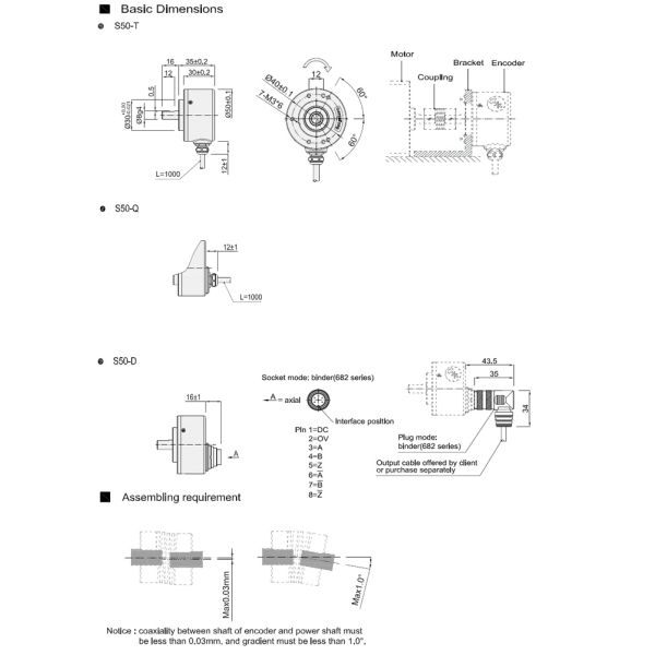 S50 23040ppr Waterproof Rotary Encoder Thickness 30mm Solid Shaft High Resolution