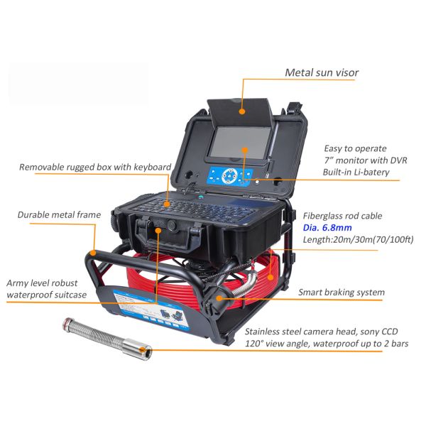 CE Approval 120° 23mm Camera Head Sewer Inspection Camera Self Leveling