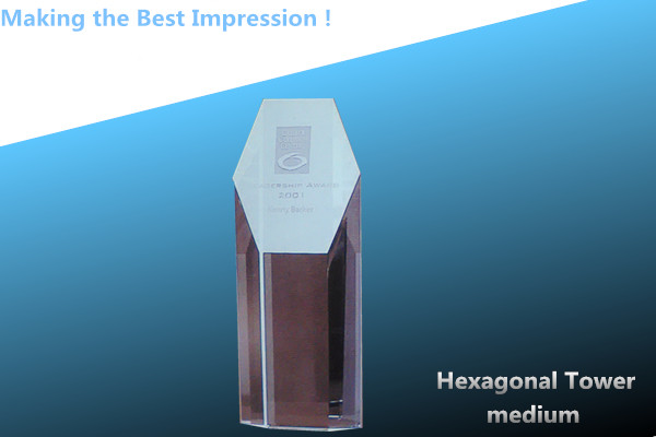 AWARDS/CRYSTAL awards/crystal trophy/crystal hexagonal tower award/hexagonal