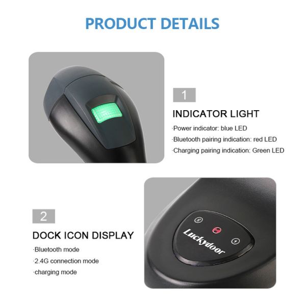 Wireless Bluetooth 1D 2D Barcode Scanner CMOS Imager With Charging Base / Stand