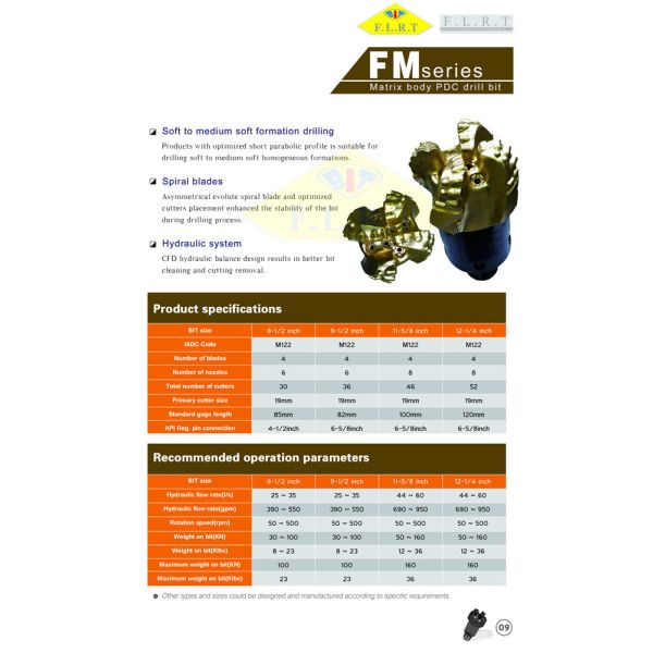 Matrix PDC Diamond Bit / Oil Well Drill Bit 8 1/2" FM19043CT FM Series