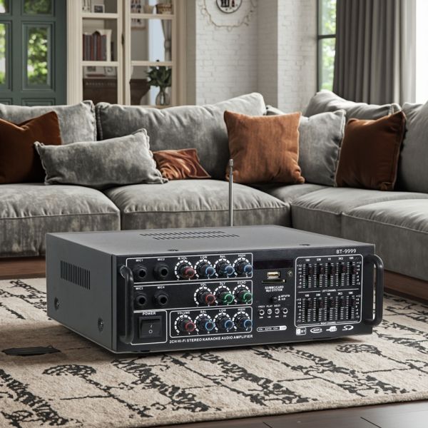 BT-9999 2.0 Channel 300W Home & Car Amplifier High-Power BT Wireless EQ Equalizer Dual-Use 12V/220V Metal Material Receiver