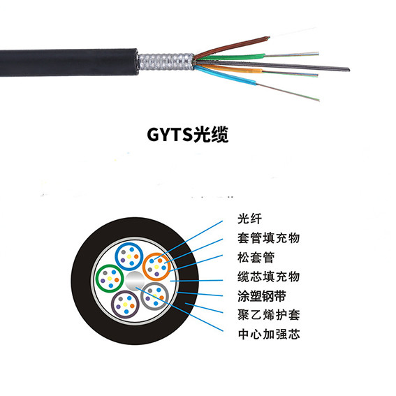 Single Mode Optical Fiber Cable GYTS-24B1.3 Outdoor 24 Core G652D For Communication