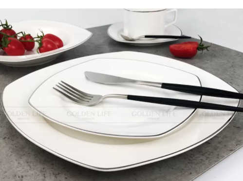 New Bone China Leopard Color Ceramic Gold Design Square Plate Ceramic Dinnerware Sets