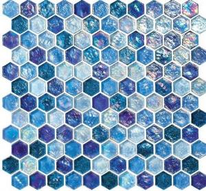 Buy cheap Hexagon blue water waving glass mosaic tile for bathroom decoration product