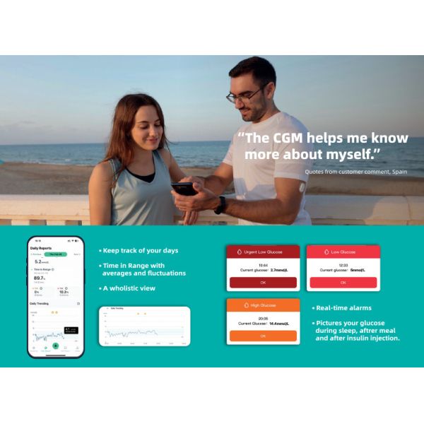 Portable Home Continuous Glucose Monitor Painless Blood Collection With Small Bluetooth Transmission