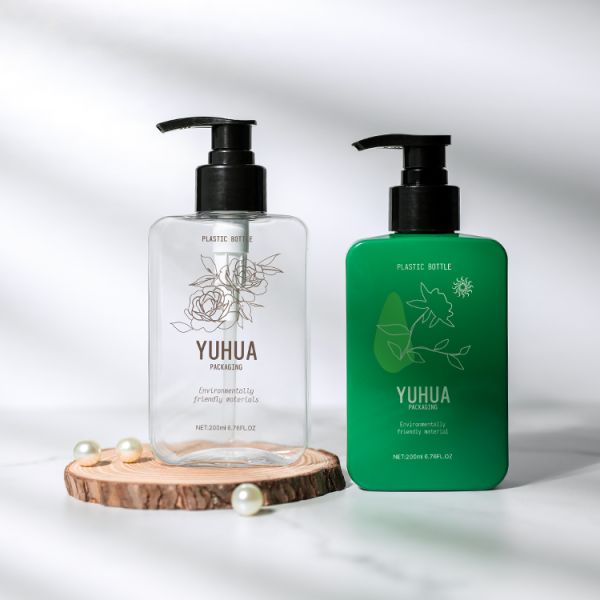 Empty Plastic Lotion Pump Bottle 200ML PET Square Shape Shampoo Packaging