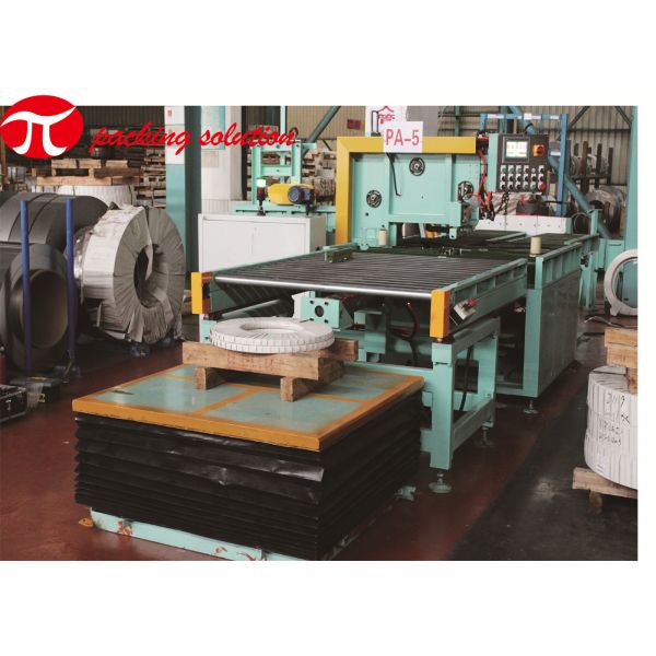 Automatic Electrical Control Cabinet Rolled Steel Coil Packing Machine With Trolley