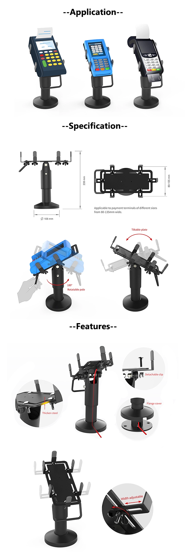 Metal 180 Degree Rotatable Adjustable POS Machine Holder