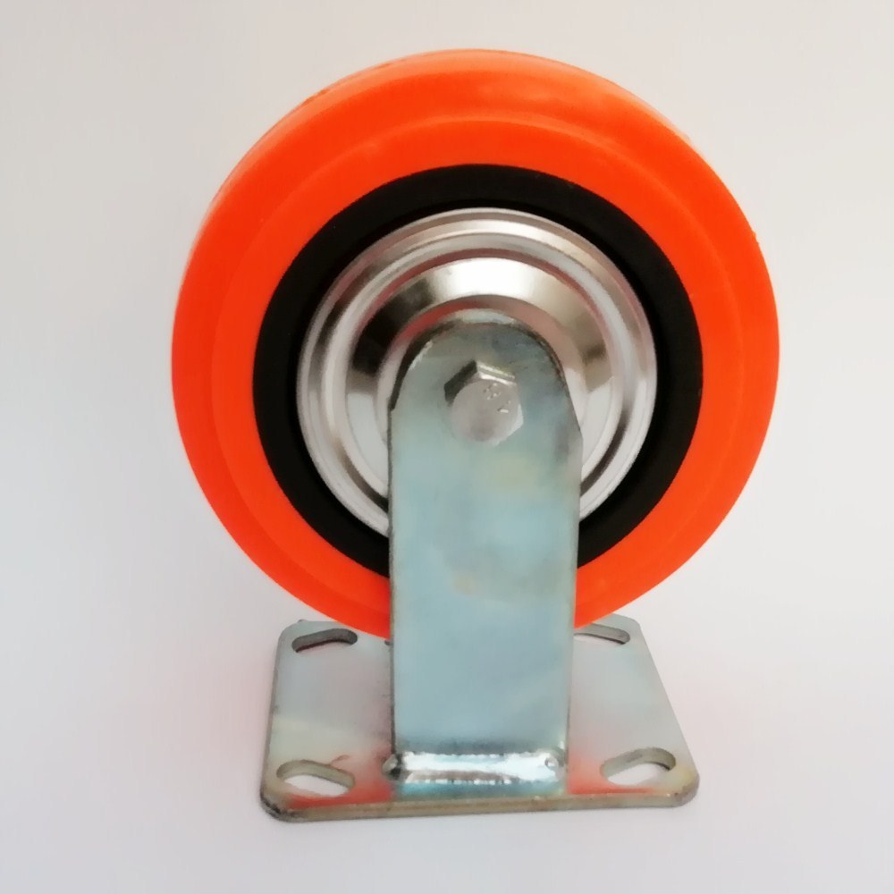 Industrial Trolley Wheels PU Wheel Caster 4-8 Inch Polyurethane Orange Wheel with Brake