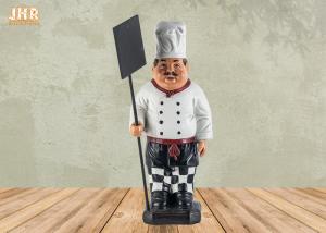 China Antique Resin Fat Chef Polyresin Statue Figurine Poly Chef Holding Wooden Chalkboard on sale