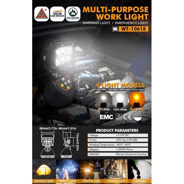 18W Rechargeable Portable Work Light Dual Color Emergency Light