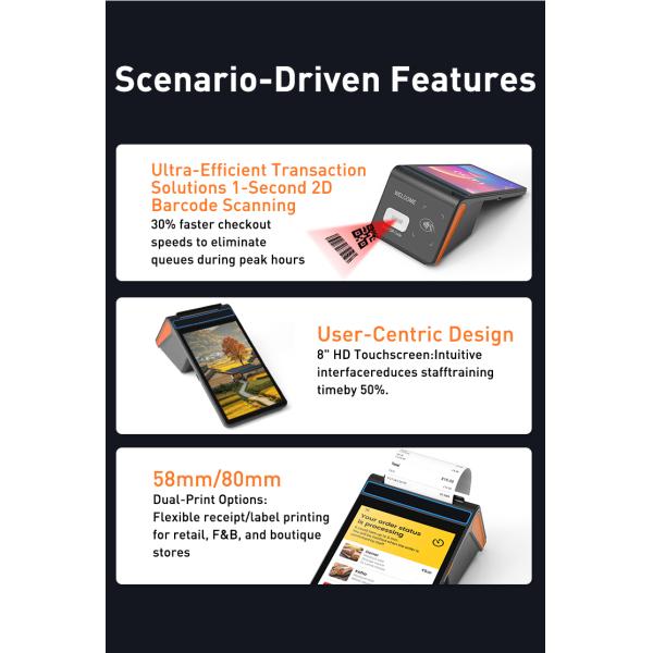 Hanbu 8 Inch Android POS Terminal with 6400mAh Battery and 2D Barcode Scanner
