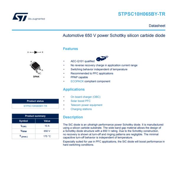 STPSC10H065BY-TR Smd Diode Surface Mount Diode 650 V 10A DPAK
