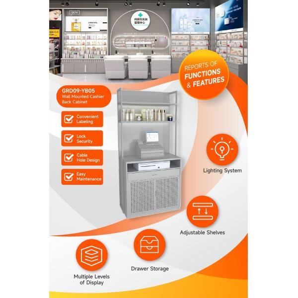 GDR09-YB05 Retail Display Counter with LED Light Strips and Aluminum Price Tag Slot for Department Stores