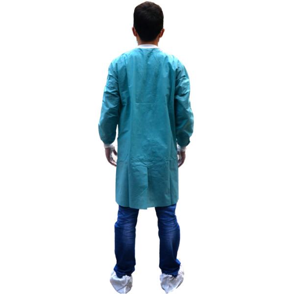Blue Acid Proof Disposable Non Woven Lab Coat With Knitted Collar
