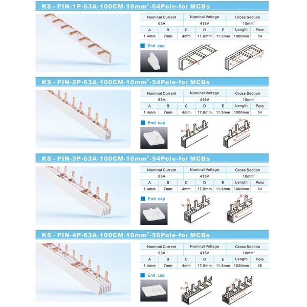 Pin type fork type copper busbar insulated comb bus bar