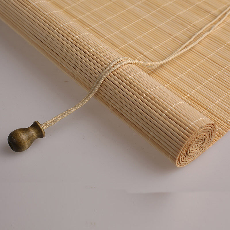 Nature Traditional Style Wooden Roman Blinds Waterproof Bamboo Roll-Up Shades Door Horizontal Pattern Built-in Plain Fabric Home