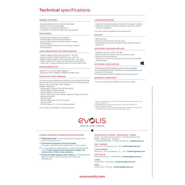 Evolis Avansia Dual-Sided Retransfer ID Printer 600dpi USB Interface Double-sided YMCKK