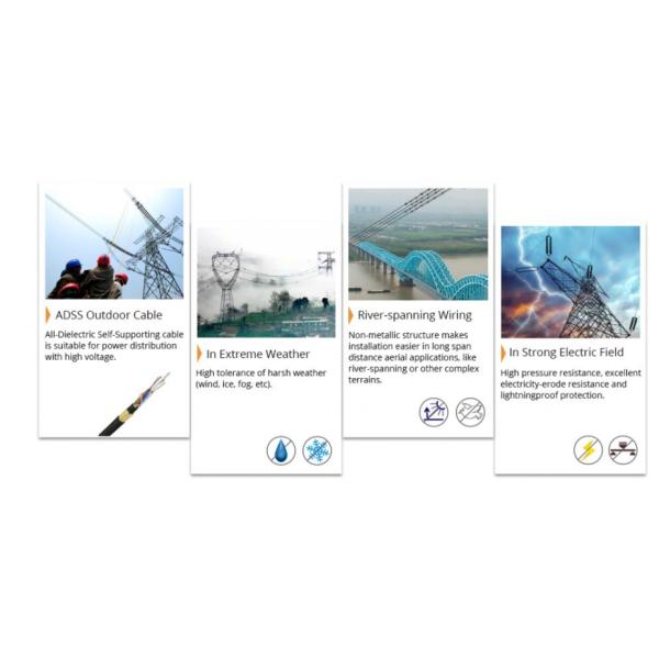 Light Weight ADSS Optical Cable Aerial Adss 24 Core G652d High Tensile Strength