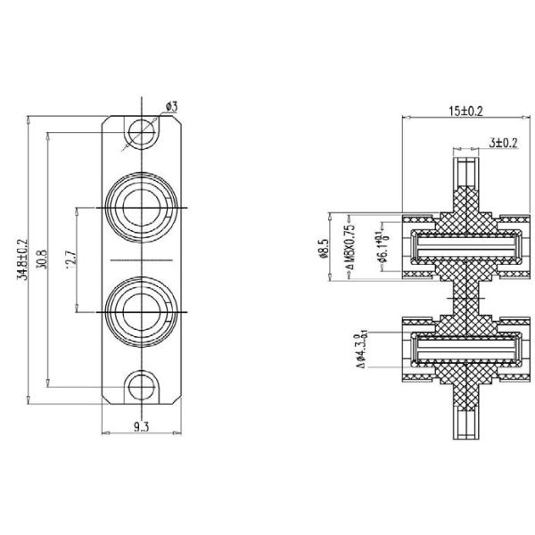 Optical Fiber Adapter FC Duplex Single Mode With 9 / 125μm Rectangle Mount Configurations