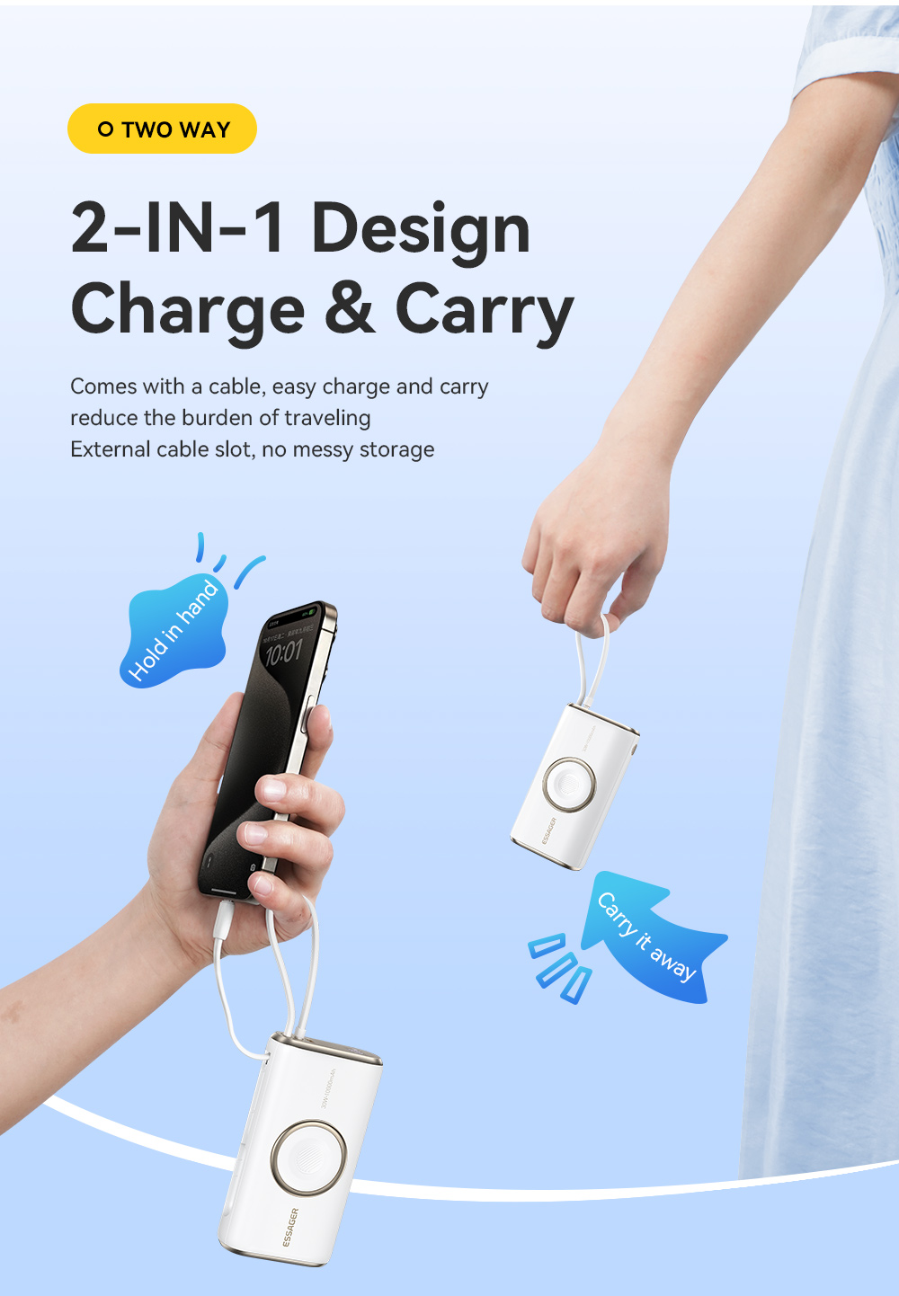 ESSAGER ES-D018 Series Portable Battery Power Bank 10000 Mah With 30W USB-C Input