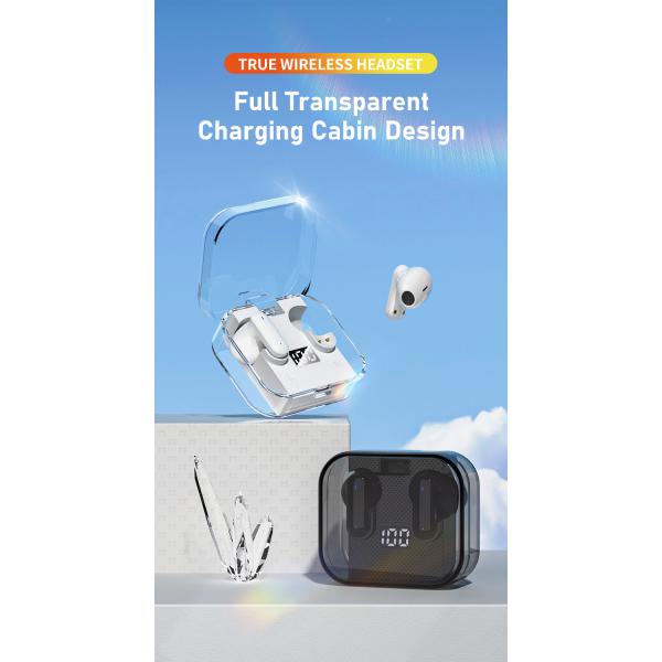 Wireless Music Gaming Headset with Digital Display and Transparent Case Low Latency 2024