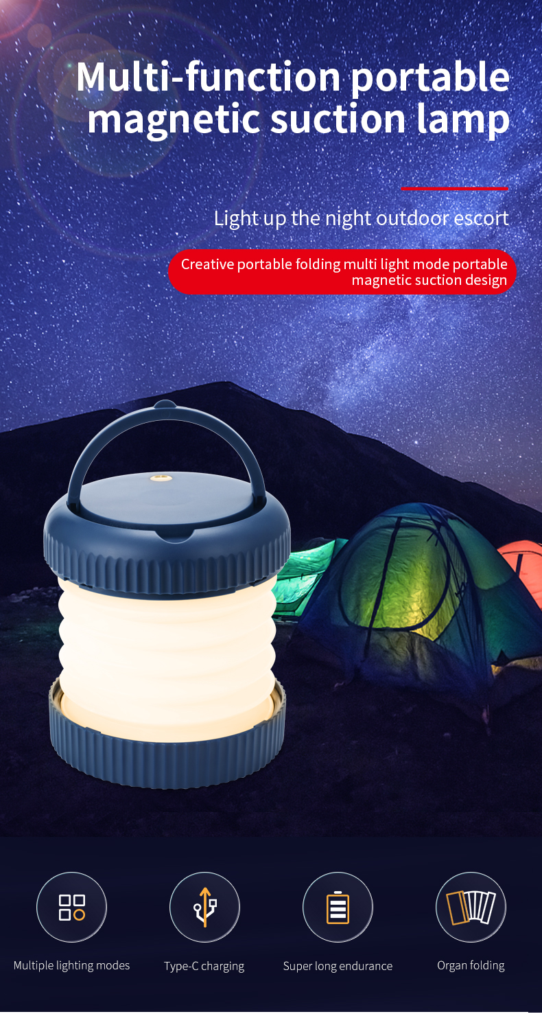 2022 New Portable Outdoor Multi-function Camping Tent Lights Rechargeable Waterproof Portable Emergency Lights