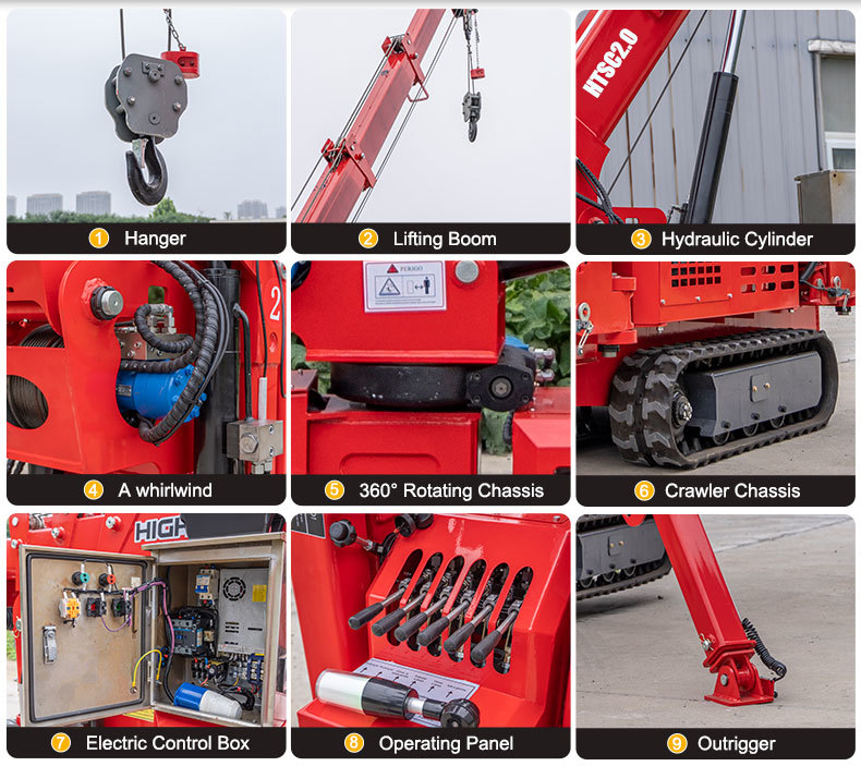 2 Tons Spider Crawler Crane With Rubber Tracked Chassis For Small Spaces