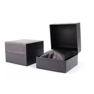 PU leather Custom Watch Box Packaging black Stripe Elegant