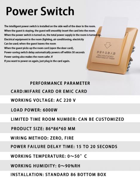 0～90%RH Smart Card Switch Extended Products 86*86*60 Mm Storage -20 ~ 70 ° C Easy Installation