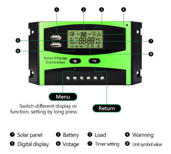 Manual 10A 50A 60A 20A 30A PWM Solar Charger Controllers 24V 12VDC Output Bulb