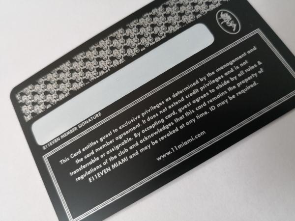 Quality Durable Matte Black Metal Business Cards With Silver Printing And Signature Panel for sale